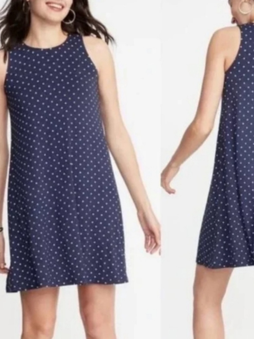 OLD NAVY Navy Blue With White Polka Dots Swing Dress Women's Size Small